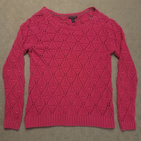 Tommy Hilfiger Women's M Sweater Thick Open Knit Cable Pink Pullover Sweatshirt - Picture 2 of 7